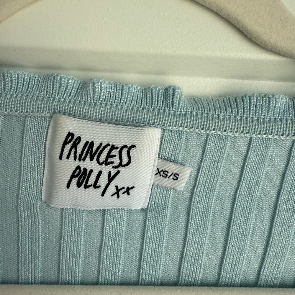 Princess Polly Blue Ribbed Ruffle Top XS/S - Picture 4 of 7